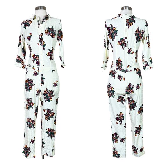 BA&SH | Floral Cream White Jacquard Seamed Cropped Designer Jumpsuit 0 XS - Picture 1 of 10